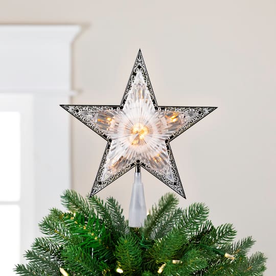 9" Pre-Lit Silver and Clear Crystal 5 Point Star Christmas Tree Topper - Clear Lights